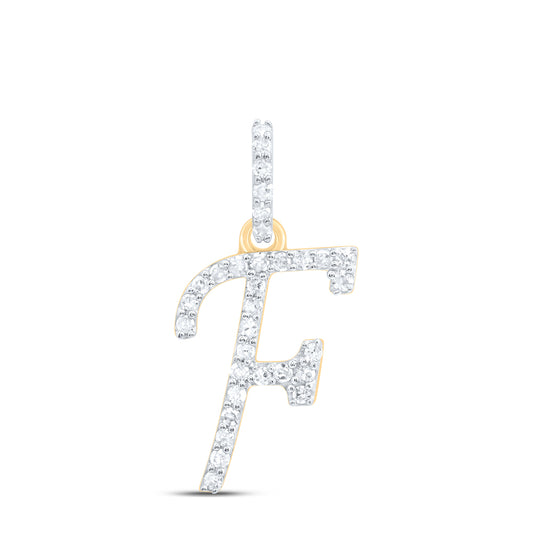 0.13 Ctw Natural Diamond Itallic Initial Letter F Pendant in 10k Yellow Gold