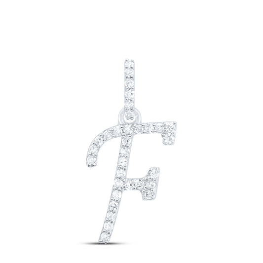 0.13 Ctw Natural Diamond Itallic Initial Letter F Pendant in 10k White Gold