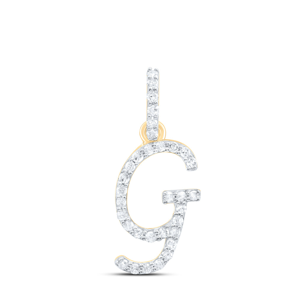 0.14 Ctw Natural Diamond Itallic Initial Letter G Pendant in 10k Yellow Gold