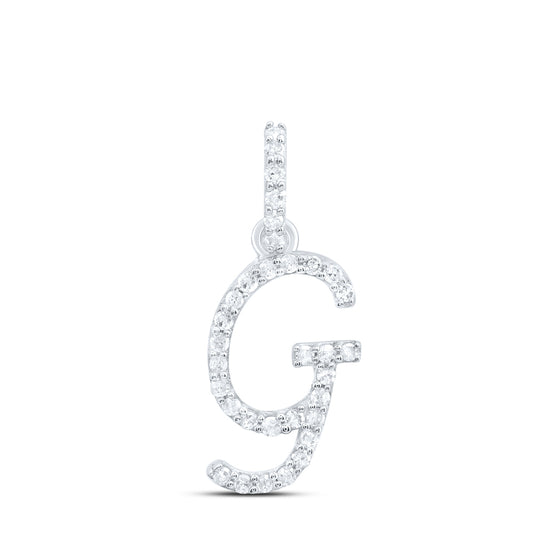 0.14 Ctw Natural Diamond Itallic Initial Letter G Pendant in 10k White Gold
