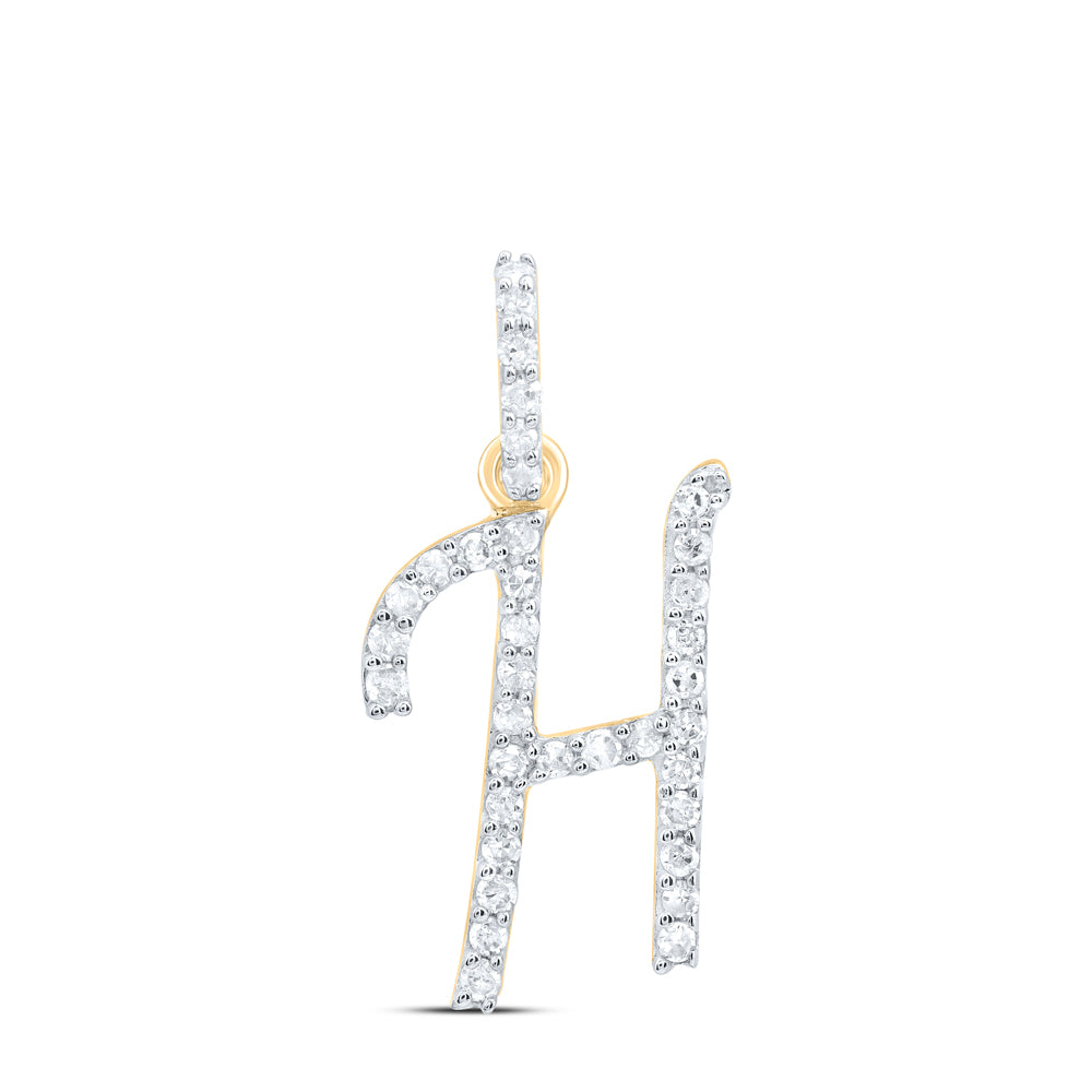 0.15 Ctw Natural Diamond Itallic Initial Letter H Pendant in 10k Yellow Gold