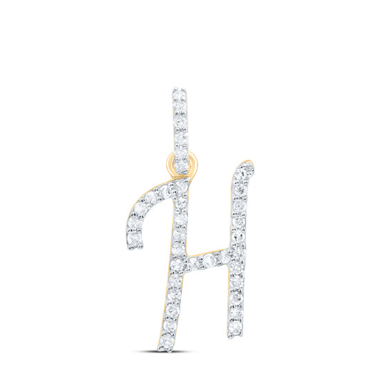 0.15 Ctw Natural Diamond Itallic Initial Letter H Pendant in 10k Yellow Gold
