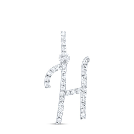 0.15 Ctw Natural Diamond Itallic Initial Letter H Pendant in 10k White Gold