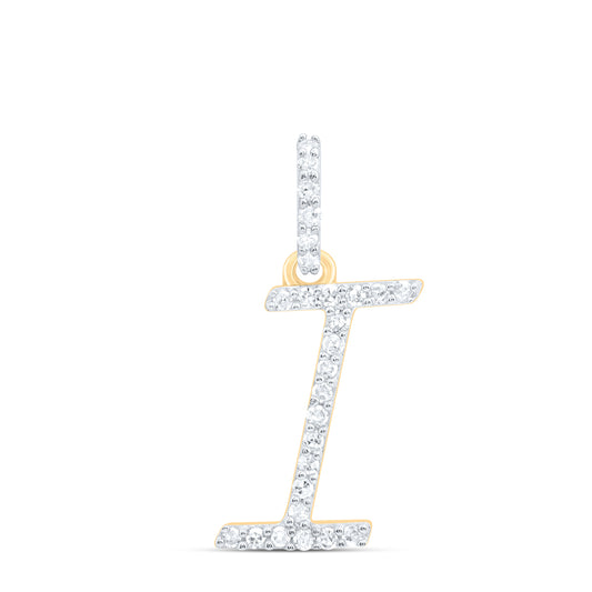 0.11 Ctw Natural Diamond Itallic Initial Letter I Pendant in 10k Yellow Gold