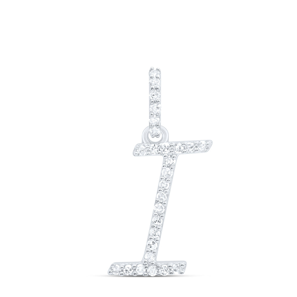 0.11 Ctw Natural Diamond Itallic Initial Letter I Pendant in 10k White Gold