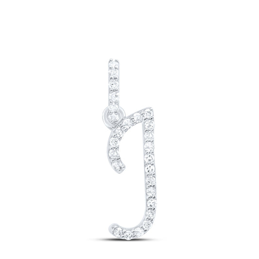 0.11 Ctw Natural Diamond Itallic Initial Letter J Pendant in 10k White Gold