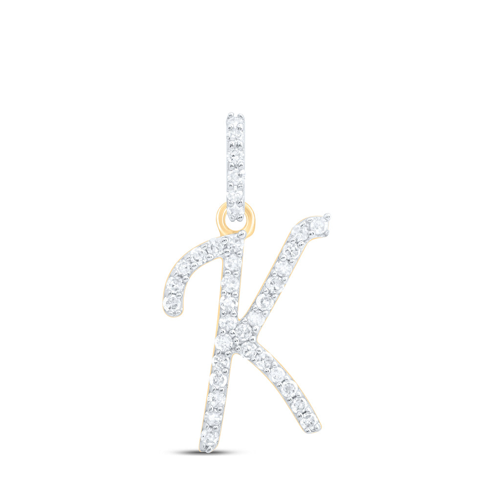 0.15 Ctw Natural Diamond Itallic Initial Letter K Pendant in 10k Yellow Gold