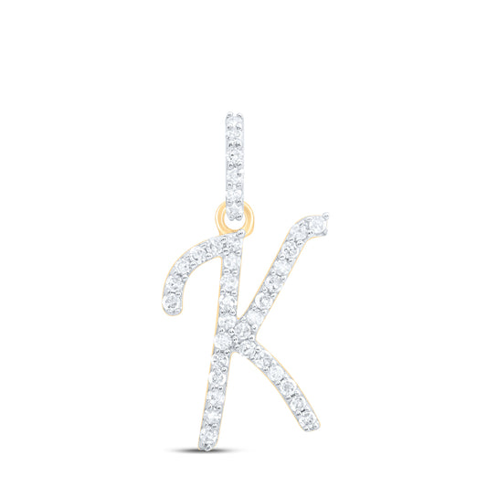 0.15 Ctw Natural Diamond Itallic Initial Letter K Pendant in 10k Yellow Gold