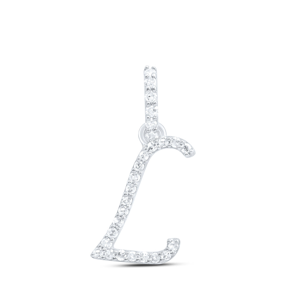 0.11 Ctw Natural Diamond Itallic Initial Letter L Pendant in 10k White Gold