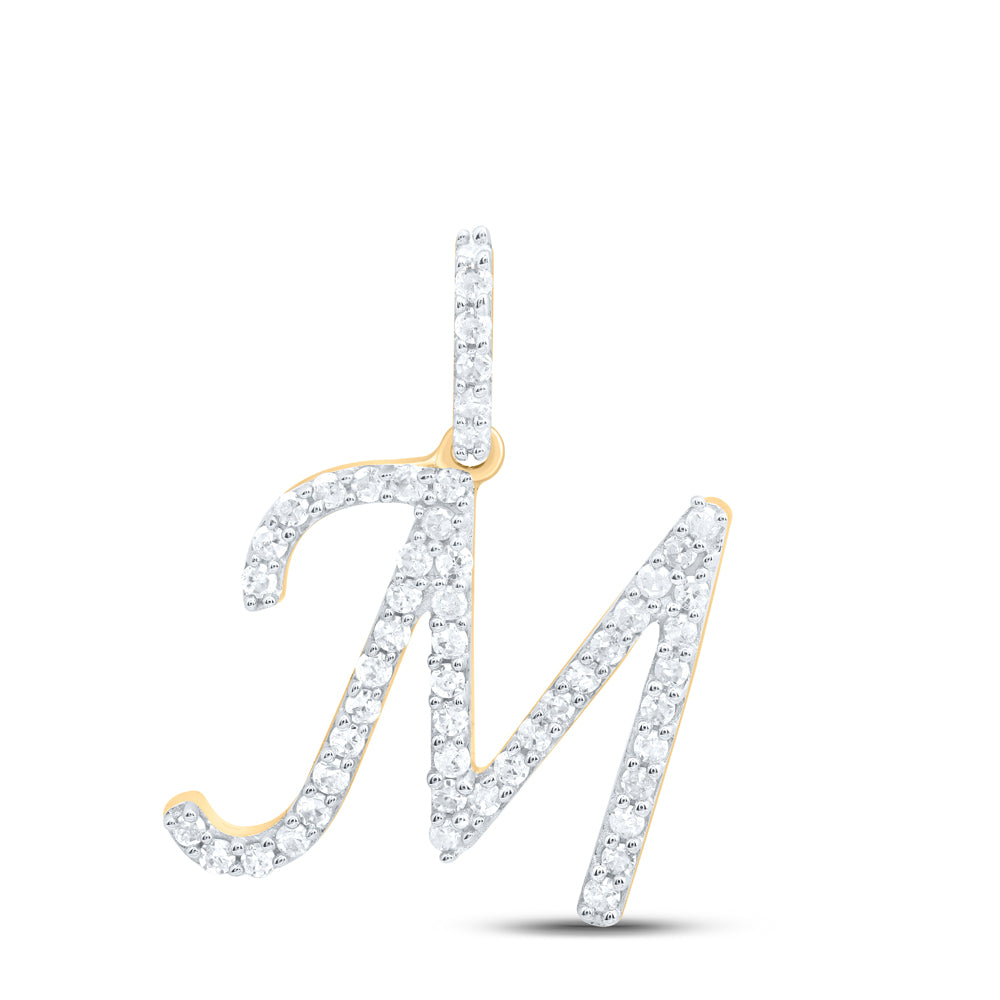 0.22 Ctw Natural Diamond Itallic Initial Letter M Pendant in 10k Yellow Gold