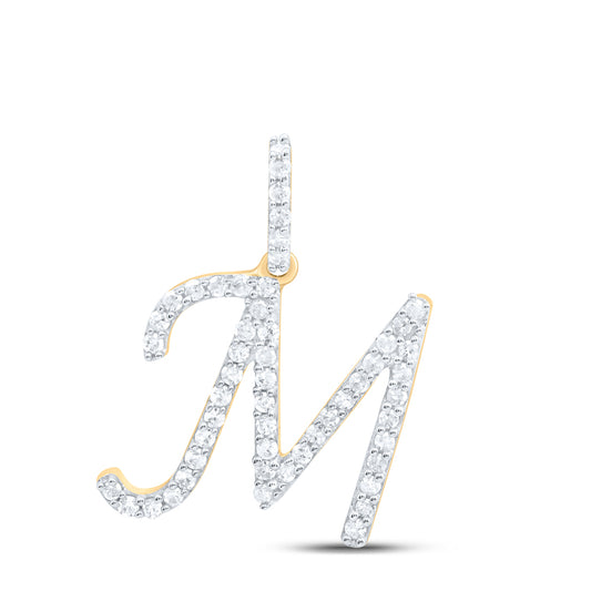 0.22 Ctw Natural Diamond Itallic Initial Letter M Pendant in 10k Yellow Gold