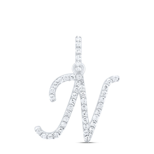 0.19 Ctw Natural Diamond Itallic Initial Letter N Pendant in 10k White Gold