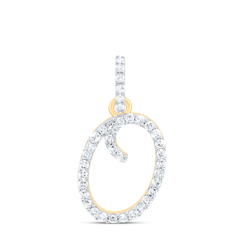 0.15 Ctw Natural Diamond Itallic Initial Letter O Pendant in 10k Yellow Gold