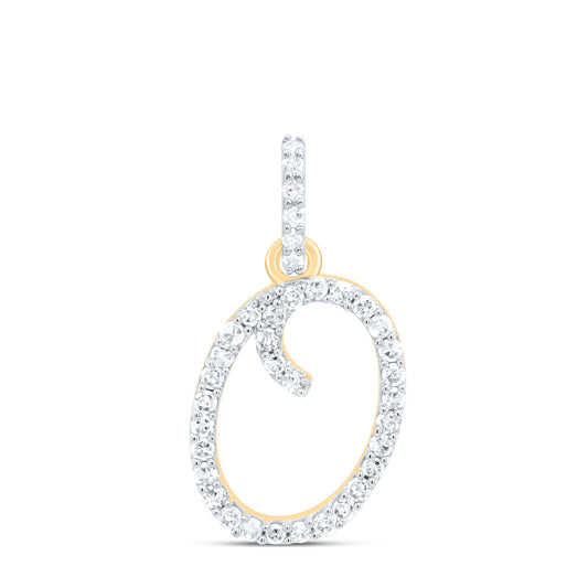 0.15 Ctw Natural Diamond Itallic Initial Letter O Pendant in 10k Yellow Gold