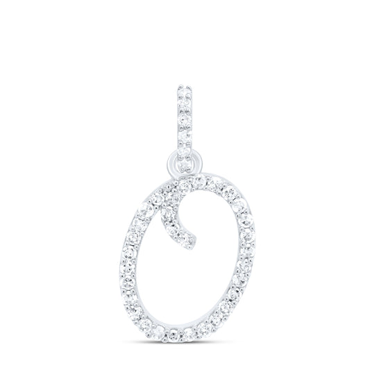 0.15 Ctw Natural Diamond Itallic Initial Letter O Pendant in 10k White Gold