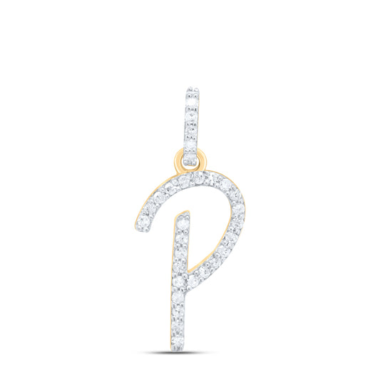 0.12 Ctw Natural Diamond Itallic Initial Letter P Pendant in 10k Yellow Gold