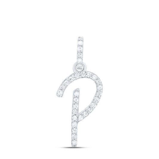0.12 Ctw Natural Diamond Itallic Initial Letter P Pendant in 10k White Gold
