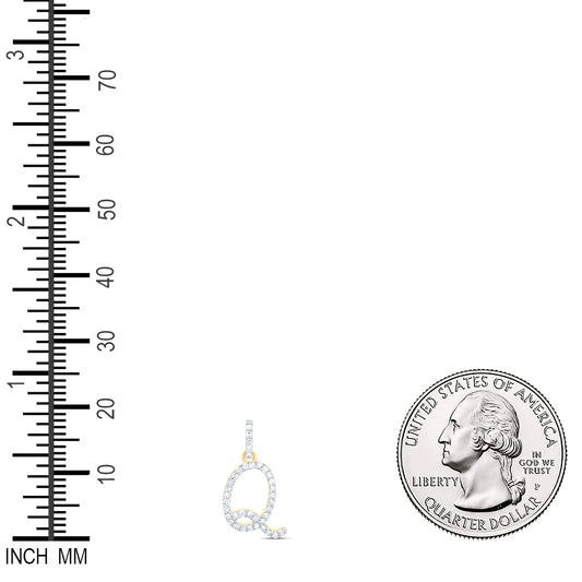 0.16 Ctw Natural Diamond Itallic Initial Letter Q Pendant in 10k Yellow Gold