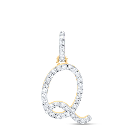 0.16 Ctw Natural Diamond Itallic Initial Letter Q Pendant in 10k Yellow Gold