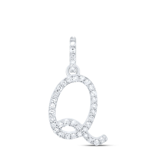 0.16 Ctw Natural Diamond Itallic Initial Letter Q Pendant in 10k White Gold