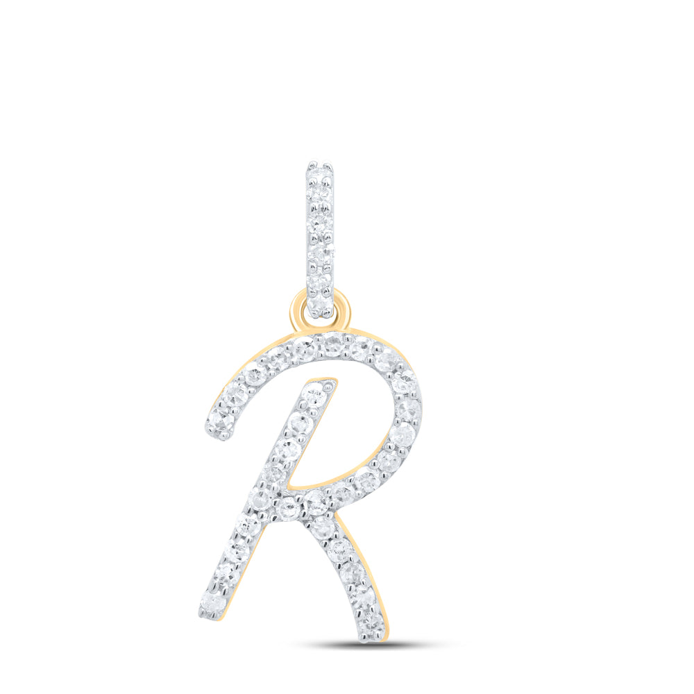 0.15 Ctw Natural Diamond Itallic Initial Letter R Pendant in 10k Yellow Gold