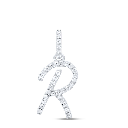 0.15 Ctw Natural Diamond Itallic Initial Letter R Pendant in 10k White Gold