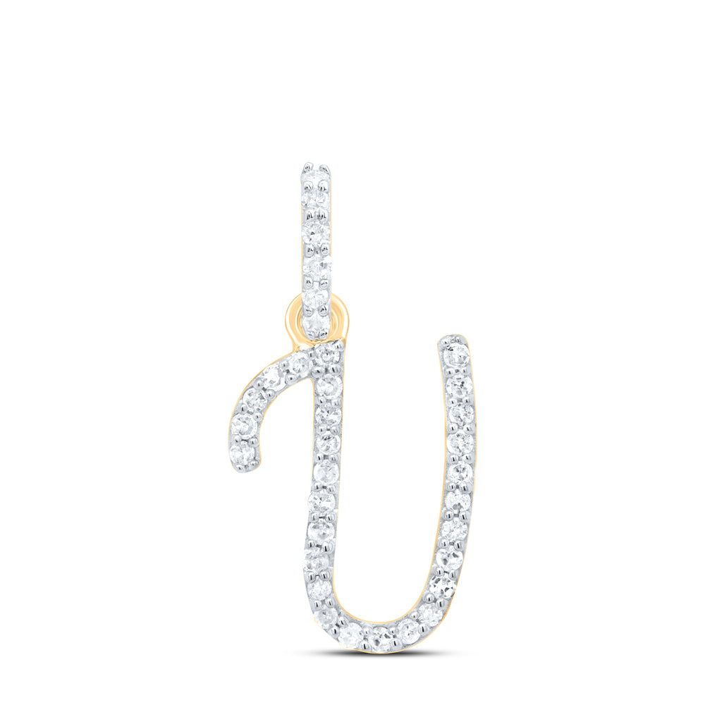 0.14 Ctw Natural Diamond Itallic Initial Letter U Pendant in 10k Yellow Gold