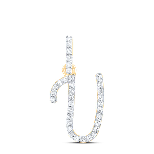 0.14 Ctw Natural Diamond Itallic Initial Letter U Pendant in 10k Yellow Gold