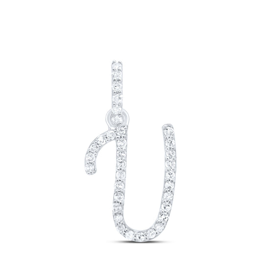 0.14 Ctw Natural Diamond Itallic Initial Letter V Pendant in 10k White Gold