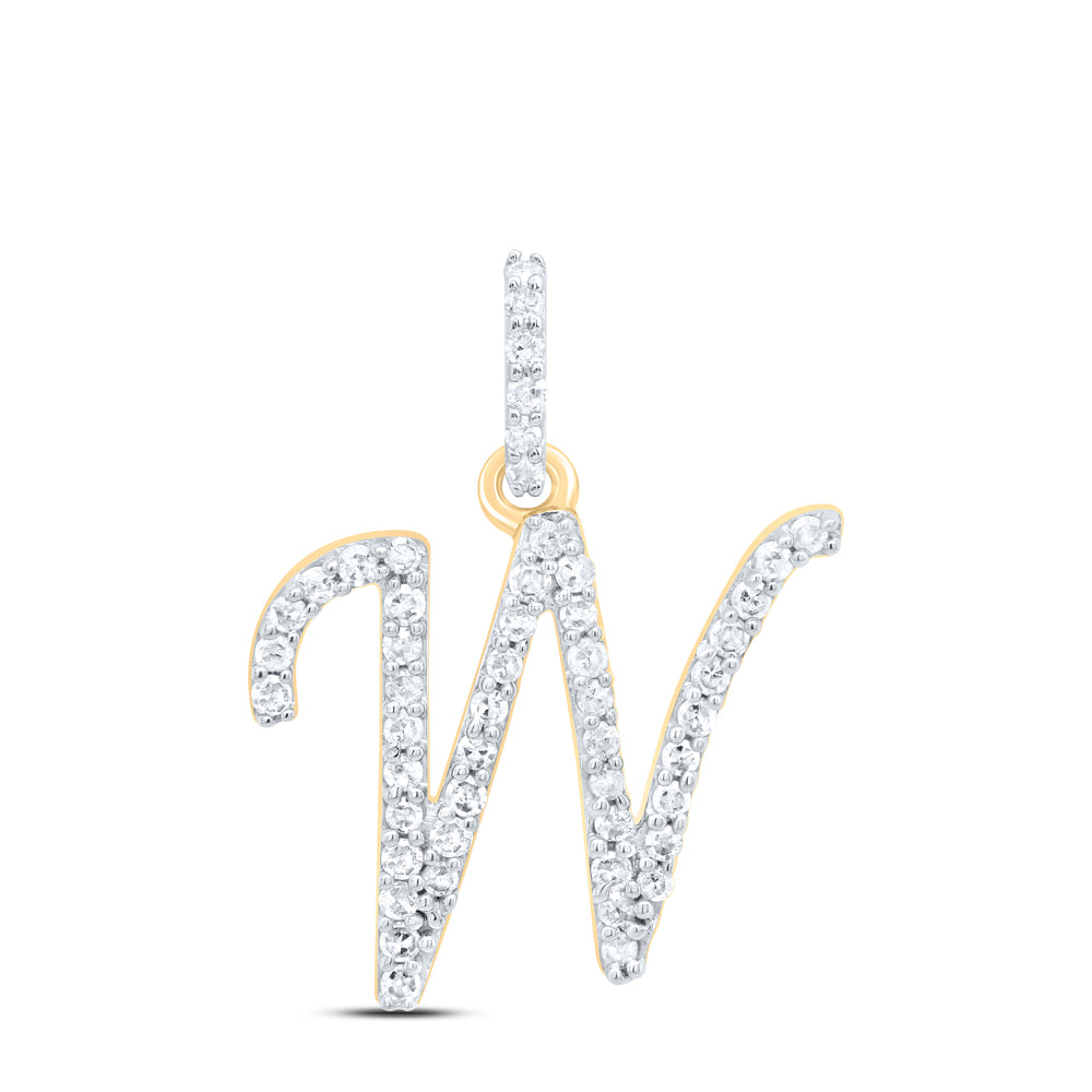 0.22 Ctw Natural Diamond Itallic Initial Letter W Pendant in 10k Yellow Gold