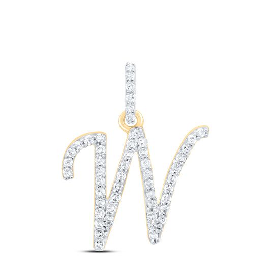 0.22 Ctw Natural Diamond Itallic Initial Letter W Pendant in 10k Yellow Gold