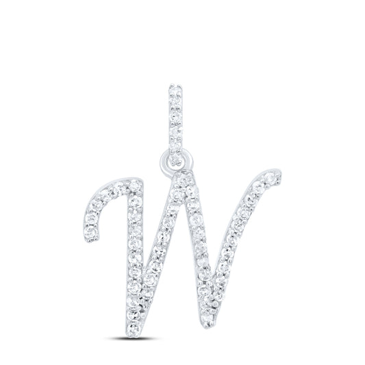 0.22 Ctw Natural Diamond Itallic Initial Letter W Pendant in 10k White Gold