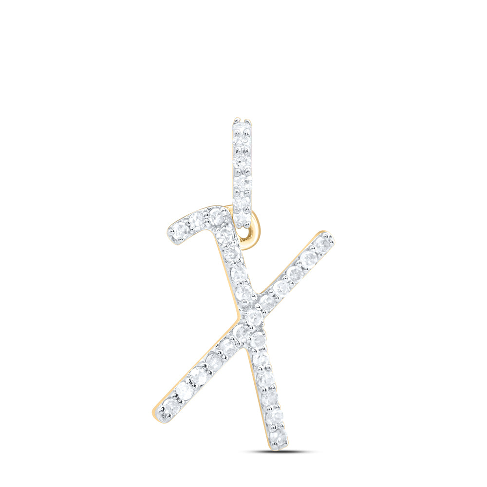 0.12 Ctw Natural Diamond Simple Initial Letter X Pendant in 10k Yellow Gold