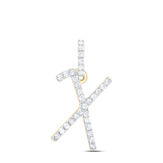 0.12 Ctw Natural Diamond Simple Initial Letter X Pendant in 10k Yellow Gold