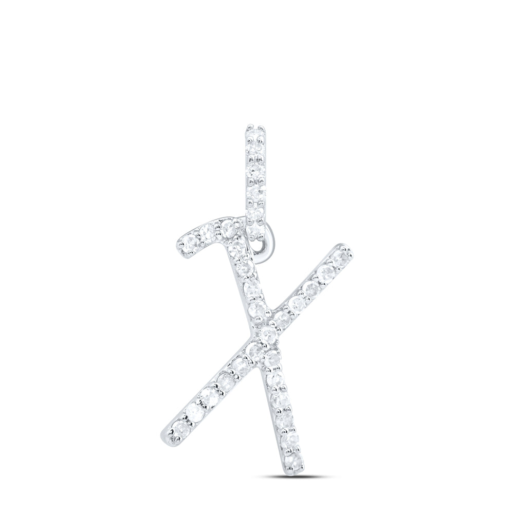 0.12 Ctw Natural Diamond Simple Initial Letter X Pendant in 10k White Gold