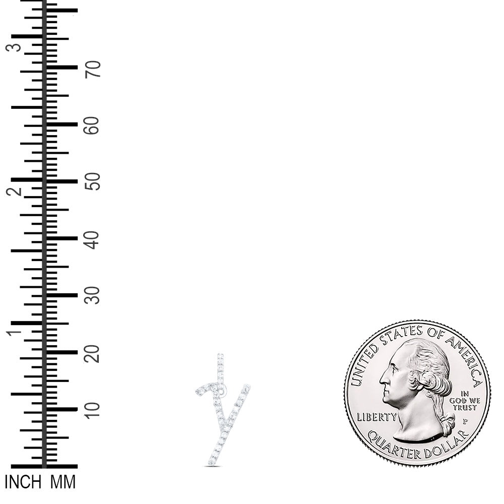 0.11 Ctw Natural Diamond Cursive Initial Letter Y Pendant in 10k White Gold