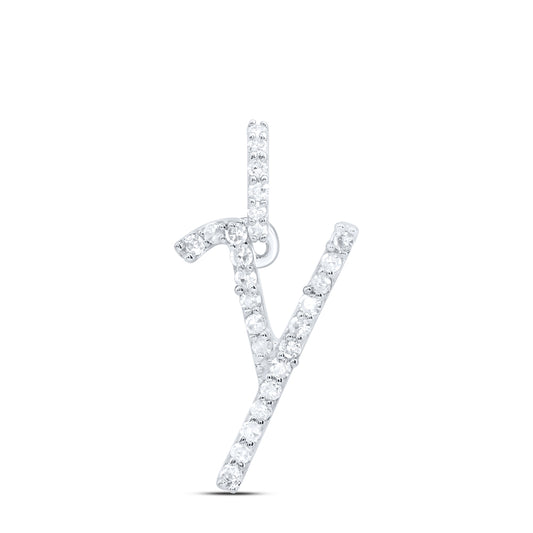 0.11 Ctw Natural Diamond Cursive Initial Letter Y Pendant in 10k White Gold
