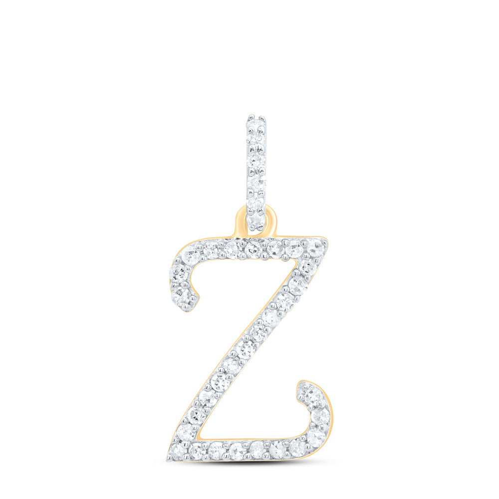 0.15 Ctw Natural Diamond Itallic Initial Letter Z Pendant in 10k Yellow Gold