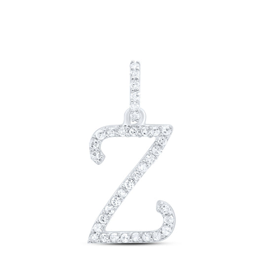 0.15 Ctw Natural Diamond Itallic Initial Letter Z Pendant in 10k White Gold