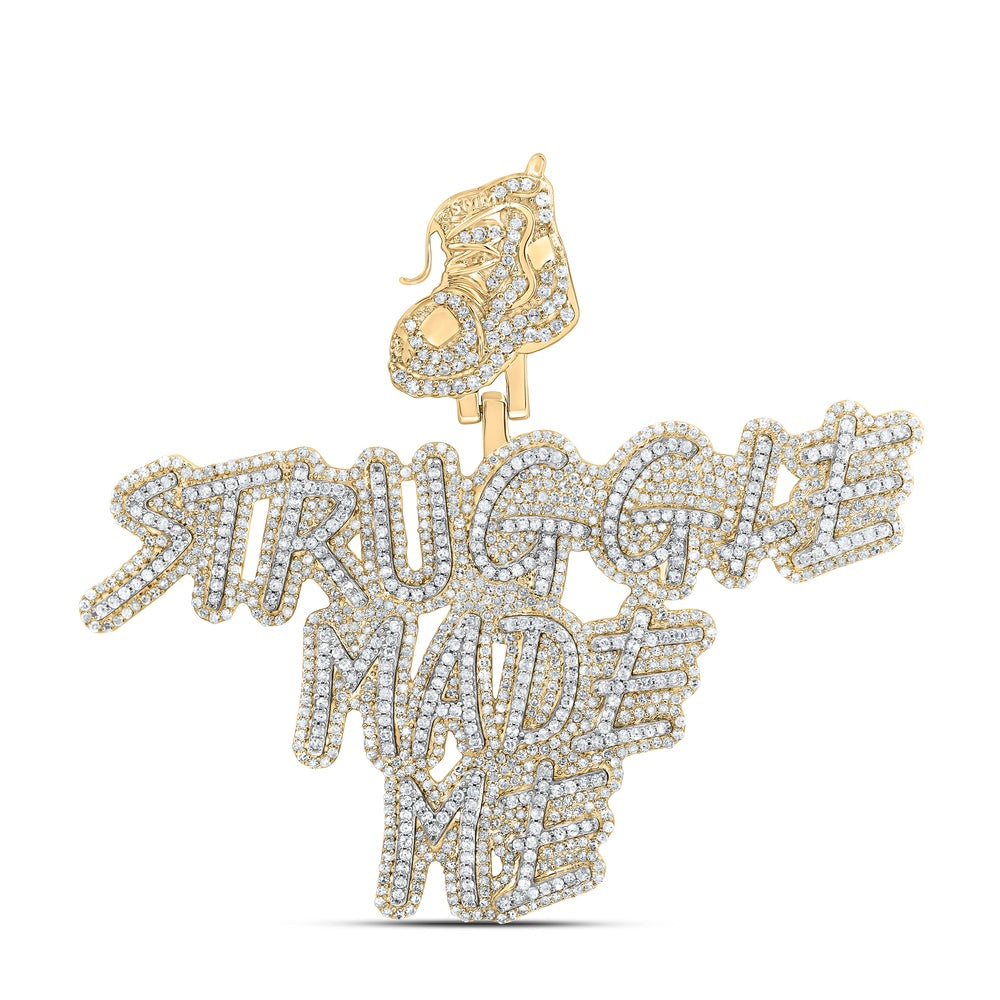 3.82 Ctw Natural Diamond Struggle Made Me Pendant in 10k Yellow Gold