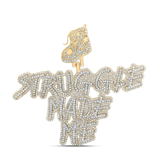 3.82 Ctw Natural Diamond Struggle Made Me Pendant in 10k Yellow Gold
