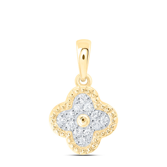 0.21 Ctw Natural Diamond Cluster Clover Flower Pendant in 10k Yellow Gold