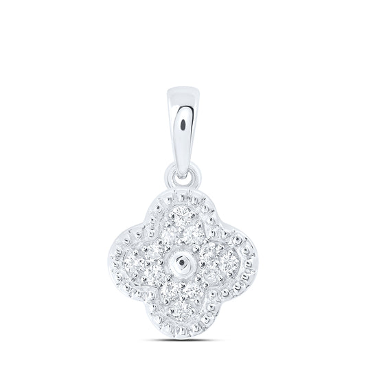 0.2 Ctw Natural Diamond Cluster Clover Flower Pendant in 10k White Gold