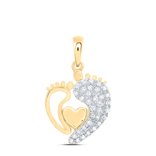0.13 Ctw Natural Diamond Mother & Child Feet Heart Pendant in 10k Yellow Gold