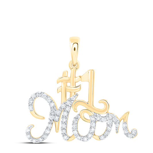 0.15 Ctw Natural Diamond No #1 Mom Mothers Pendant in 10k Yellow Gold