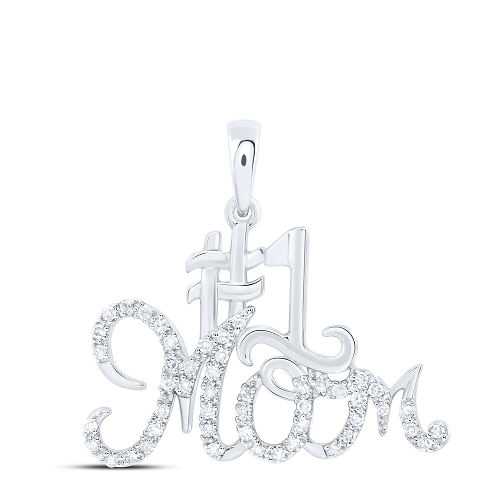 0.15 Ctw Natural Diamond No #1 Mom Mothers Pendant in 10k White Gold