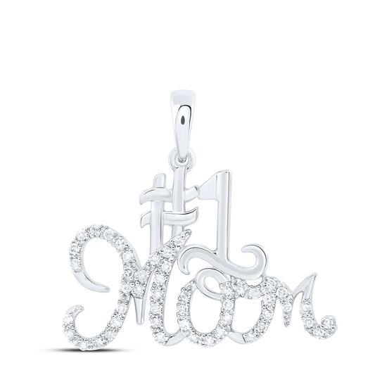 0.15 Ctw Natural Diamond No #1 Mom Mothers Pendant in 10k White Gold