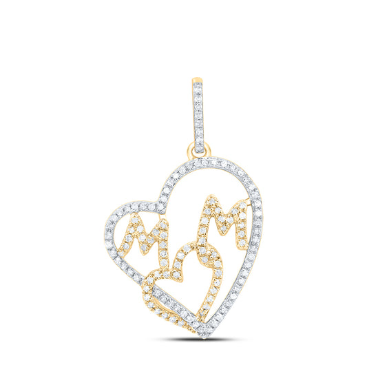 0.33 Ctw Natural Diamond Double Heart Mom Mothers Day Pendant in 10k Yellow Gold