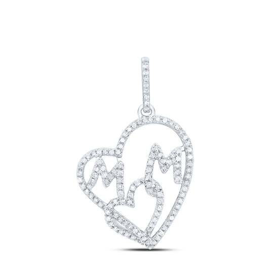 0.33 Ctw Natural Diamond Double Heart Mom Mothers Day Pendant in 10k White Gold