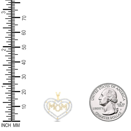 0.44 Ctw Natural Diamond Open Double Heart Mom Mothers Day Pendant in 10k Yellow Gold